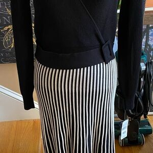 Robbie Bee Black and White Striped A-Line Dress